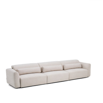 Lares 6-zitsbank met gemotoriseerde schuifzittingen en verstelbare hoofdsteun in beige chenille, 410 cm