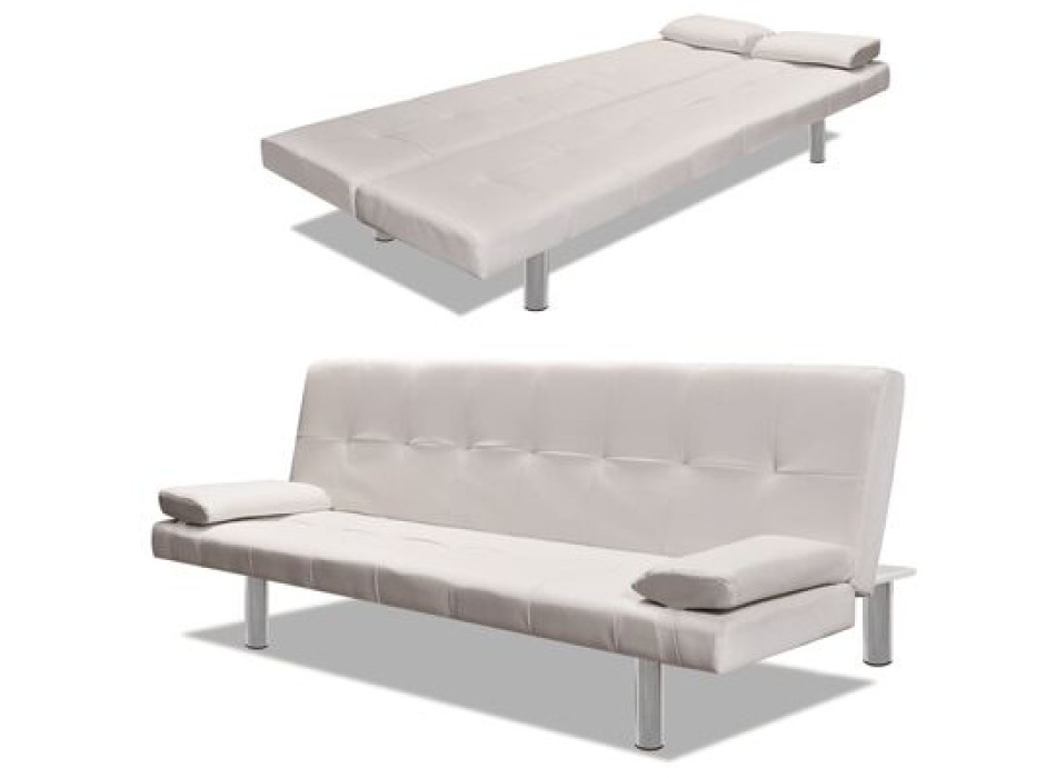 Verstelbare slaapbank met 2 kussens van kunstleer