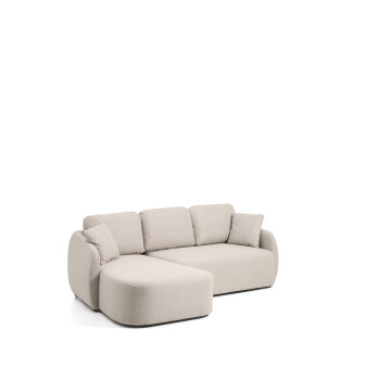 Laira 3-zits slaapbank in beige chenille met chaise longue links, 246 cm, FSC Mix Credit