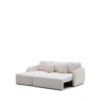 Laira 3-zits chenille slaapbank met chaise longue links, ecru, 246 cm, FSC Mix Credit