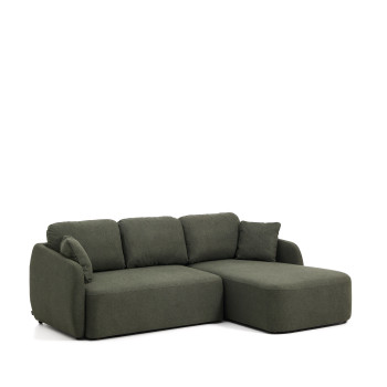 Laira 3-zits slaapbank in donkergroene chenille met chaise longue rechts, 246 cm, FSC Mix Credit