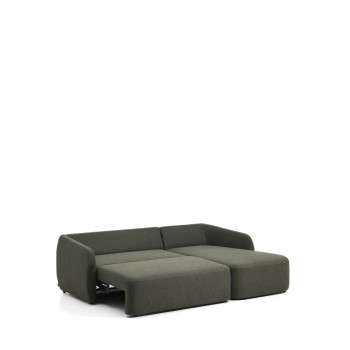 Laira 3-zits slaapbank in donkergroene chenille met chaise longue rechts, 246 cm, FSC Mix Credit