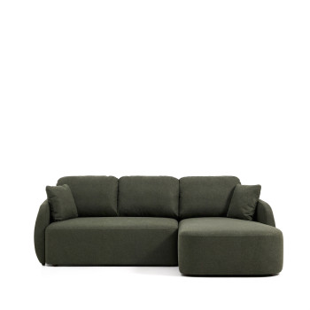 Laira 3-zits slaapbank in donkergroene chenille met chaise longue rechts, 246 cm, FSC Mix Credit
