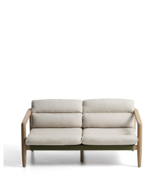 Menfi 2-zitsbank van massief acaciahout met groen touw, 136 cm, 100% FSC-gecertificeerd.