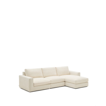 Alea modulaire bank met 4 zitplaatsen en afneembare chenille hoes, chaise longue rechts, ecru, 310 cm