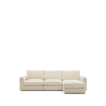 Alea modulaire bank met 4 zitplaatsen en afneembare chenille hoes, chaise longue rechts, ecru, 310 cm