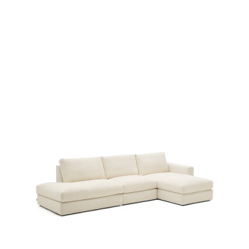 Alea 5-zits modulaire bank met afneembare chenille hoes, chaise longue rechts, ecru, 340 cm