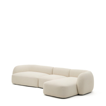 Martina modulaire bank met 4 zitplaatsen in chenille met chaise longue rechts, ecru, 377 cm