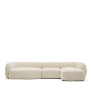 Martina modulaire bank met 4 zitplaatsen in chenille met chaise longue rechts, ecru, 377 cm