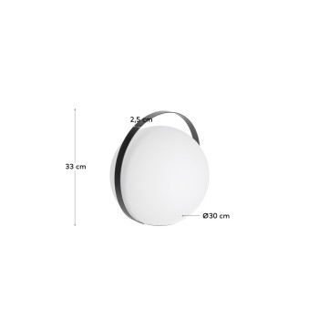 Dinesh tafellamp met zwart stalen handvat.