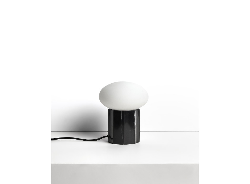 Idela tafellamp van rookglas en zwart marmer, Ø 15 cm