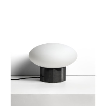 Idela tafellamp van rookglas en zwart marmer, Ø 26 cm