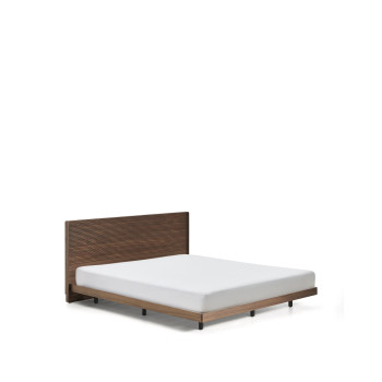 Norlen bed in walnootfineer met donkere afwerking en LED-verlichting voor matras 180 x 200 cm FSC Mix Credit