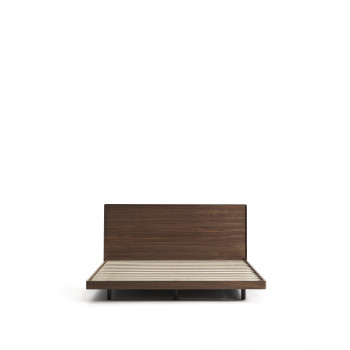 Norlen bed in walnootfineer met donkere afwerking en LED-verlichting voor matras 180 x 200 cm FSC Mix Credit