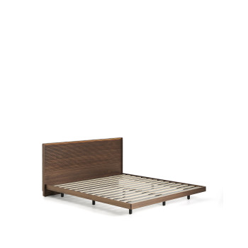 Norlen bed in walnootfineer met donkere afwerking en LED-verlichting voor matras 180 x 200 cm FSC Mix Credit