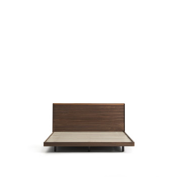 Norlen bed in walnootfineer met donkere afwerking en LED-verlichting voor matras 180 x 200 cm FSC Mix Credit
