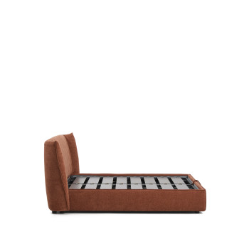 Arvian afneembaar bed in terracotta chenille met opening voor matras van 160 x 200 cm