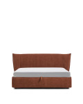 Arvian afneembaar bed in terracotta chenille met open vak voor matras van 160 x 200 cm