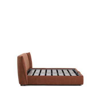Arvian afneembaar bed in terracotta chenille met open vak voor matras van 180 x 200 cm
