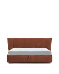 Arvian afneembaar bed in terracotta chenille met open vak voor matras van 180 x 200 cm