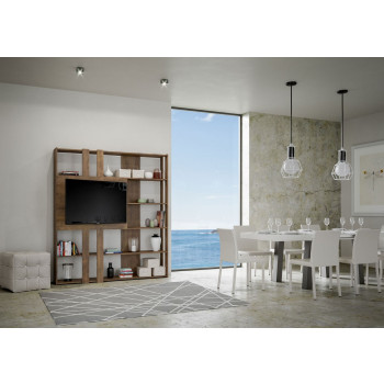 Kato Boekenkast TV-meubel - Composition L Kato 6R 2 zijden 2 lange banden 2 korte banden 2 middelgrote banden TV-paneel Wit essenhout