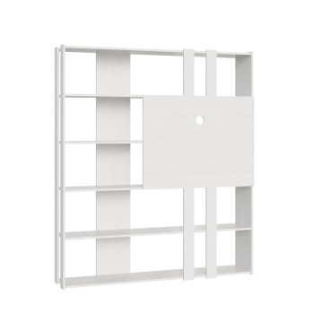 Kato tv-meubel met boekenkast - Composition L Kato 6R 2 zijden 2 lange banden 2 korte banden 2 middelgrote banden tv-paneel Wit essenhout