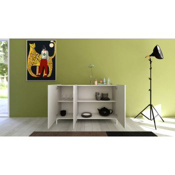 Solaria hoogglans wit dressoir/tv-meubel/hoge kast - dressoir met 3 deuren 130x40x84 cm Solaria hoogglans wit