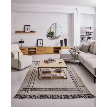 Abilen tv-meubel met 2 deuren en 2 lades, wit fineer, 200 x 44 cm, 100% FSC-gecertificeerd.