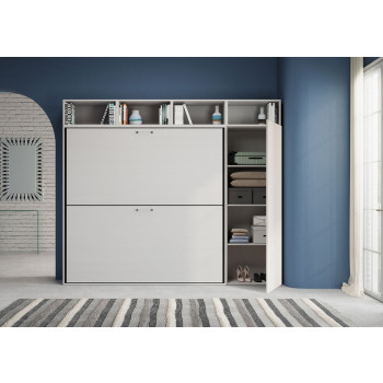 Mod. Kando tweepersoonsbed van wit essenhout met meubels - Kando tweepersoonsbed met wandmontage, wit essenhout