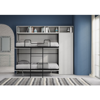 Kando tweepersoonsbed van wit essenhout met meubels - Kando opklapbaar tweepersoonsbed compleet met matrassen van wit essenhout