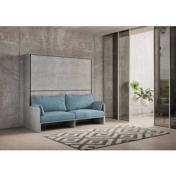 Mod.Kando tweepersoonsbed met bank - Kando opklapbaar tweepersoonsbed met bank in wit essenhout, lichtblauw