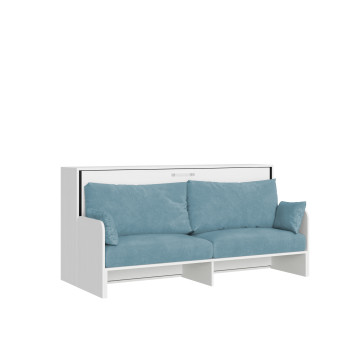 Mod.Kando Single met Sofa - Kando eenpersoons wandbed met sofa in wit, grijs en lichtblauw