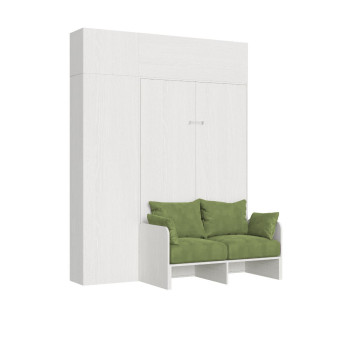 Mod.Kentaro 1,5 vierkant bed met 120 slaapbank - Kentaro 1,5 opklapbed 120 met bank en wit essenhouten, groene meubels