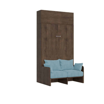 Mod.Kentaro 1,5 vierkant bed met 120 slaapbank - Kentaro 1,5 opklapbed 120 met slaapbank en wandmeubel in wit essenhout, lichtblauw