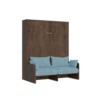 Mod. Kentaro tweepersoonsbed 160 met slaapbank - Kentaro 160 opklapbaar tweepersoonsbed met slaapbank in wit essenhout, lichtblauw