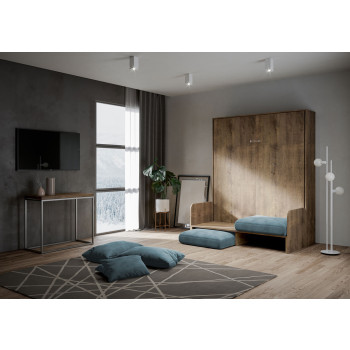 Mod. Kentaro tweepersoonsbed 160 met slaapbank - Kentaro 160 opklapbaar tweepersoonsbed met slaapbank in wit essenhout, lichtblauw