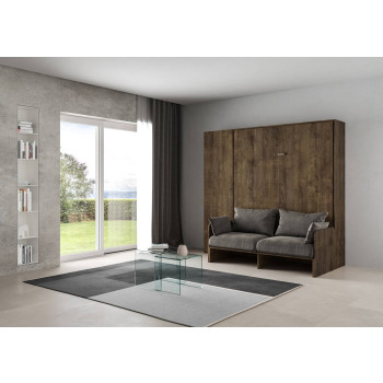 Mod. Kentaro tweepersoonsbed 160 met bank - Kentaro 160 opklapbaar tweepersoonsbed met bank en kolom in wit essenhout, grijs