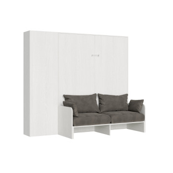 Mod. Kentaro tweepersoonsbed 160 met bank - Kentaro 160 opklapbaar tweepersoonsbed met bank en kolom in wit essenhout, grijs
