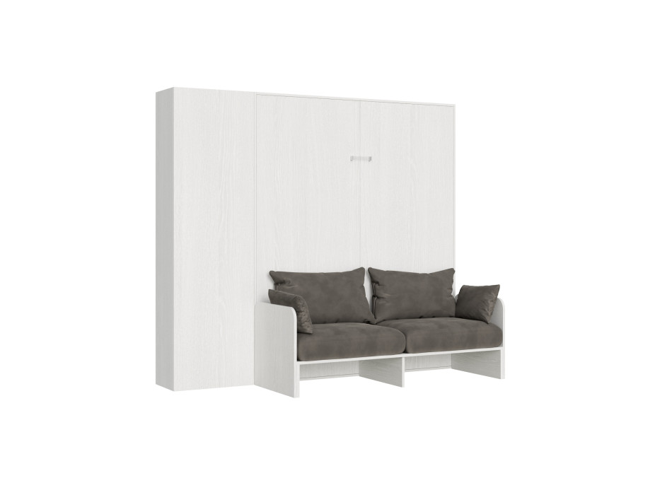 Mod. Kentaro tweepersoonsbed 160 met bank - Kentaro 160 opklapbaar tweepersoonsbed met bank en kolom in wit essenhout, grijs