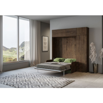 Mod. Kentaro tweepersoonsbed 160 met bank - Kentaro 160 opklapbaar tweepersoonsbed met bank en meubels van wit essenhout en groen.