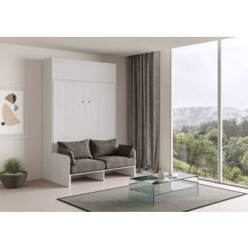 Mod. Kentaro tweepersoonsbed 160 met bank - Kentaro 160 opklapbaar tweepersoonsbed met bank en wandmeubel in wit essenhout, grijs