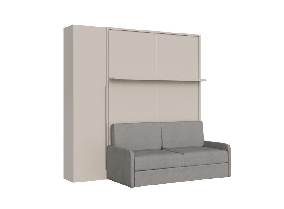 Mod. Versia tweepersoonsbed 160 met bank, plank en kledingkast met 1 deur links-rechts - Tweepersoons opklapbed 160 Versia met bank, plank en kledingkast met 1 deur links klei