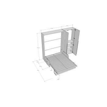 Mod. Versia tweepersoonsbed 160 met bank, plank en kledingkast met 2 deuren links-rechts - Tweepersoons opklapbed 160 Versia met bank, plank en kledingkast rechts met 2 deuren klei