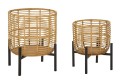 Set van twee plantenpotsteunen van rotan, 41 en 33 cm.