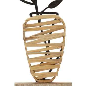 WANDPANEEL VAN IJZER EN HOUTEN VAAS