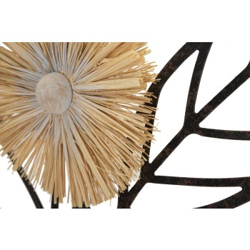 WANDPANEEL VAN IJZER EN HOUTEN VAAS