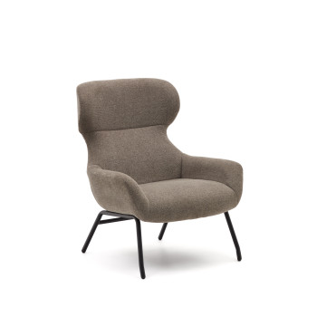 Belina fauteuil in lichtbruine chenille en staal met zwarte afwerking, 100% FSC-gecertificeerd.
