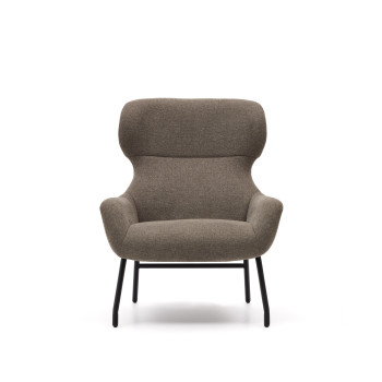 Belina fauteuil in lichtbruine chenille en staal met zwarte afwerking, 100% FSC-gecertificeerd.