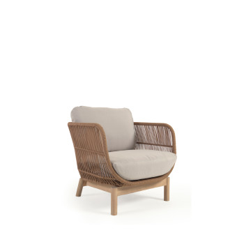 Catalina fauteuil in beige touw en massief FSC-gecertificeerd acaciahout