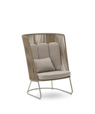 Saconca buitenfauteuil met hoge rugleuning in beige touw en gegalvaniseerd staal